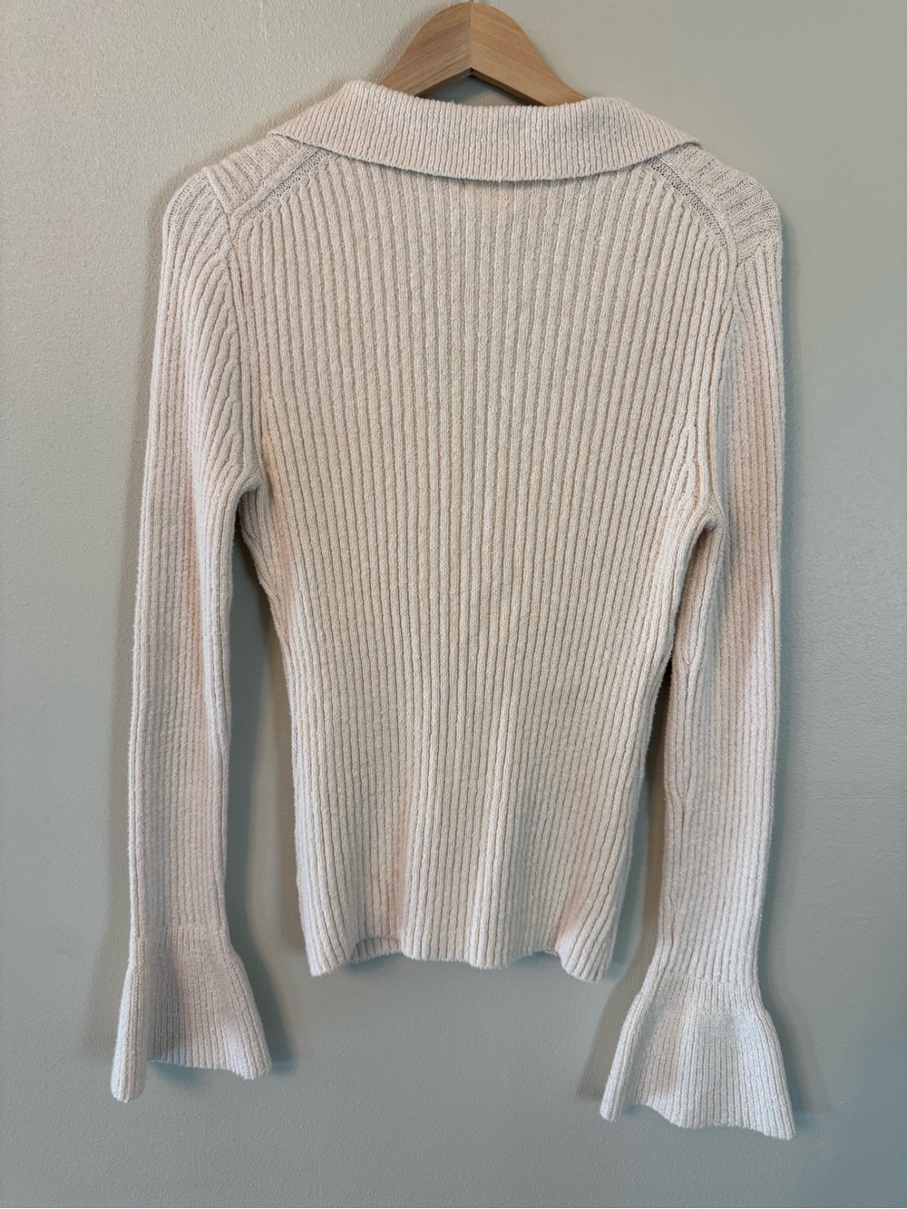 Song of Style Juliet Ribbed Cardigan Cream Fitted Flare Sleeve M - Picture 6 of 8
